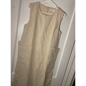 MOD REF‎ Linen Blend Sleeveless Midi Dress Beige Pockets Women's Size Medium